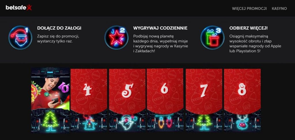 Codzienne nagrody z kalendarzem świątecznym Betsafe